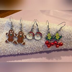 Festive Holiday Earring Trio - Gingerbread, Santa, and Holly Bell Earrings